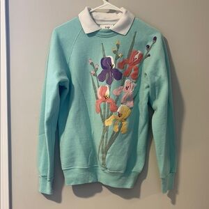 Unisex Floral Embroidered Sweater - Mint